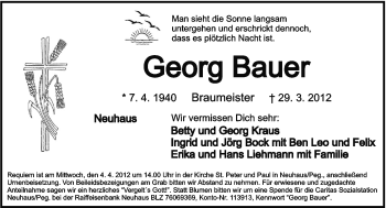 Traueranzeige von Georg Bauer von Hersbrucker Zeitung